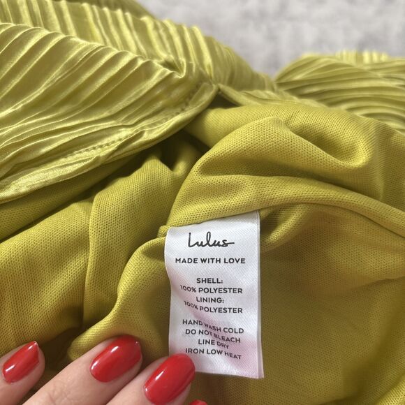 Lulus Poised Performance Olive Green Plisse One-Shoulder Maxi Dress Size Large - Picture 6 of 9